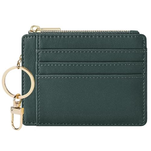 Sodsay Womens Wallet Card Case Slim Front Pocket Wallet for Women Credit Card Holder with Keychain(Smooth Green Coal)