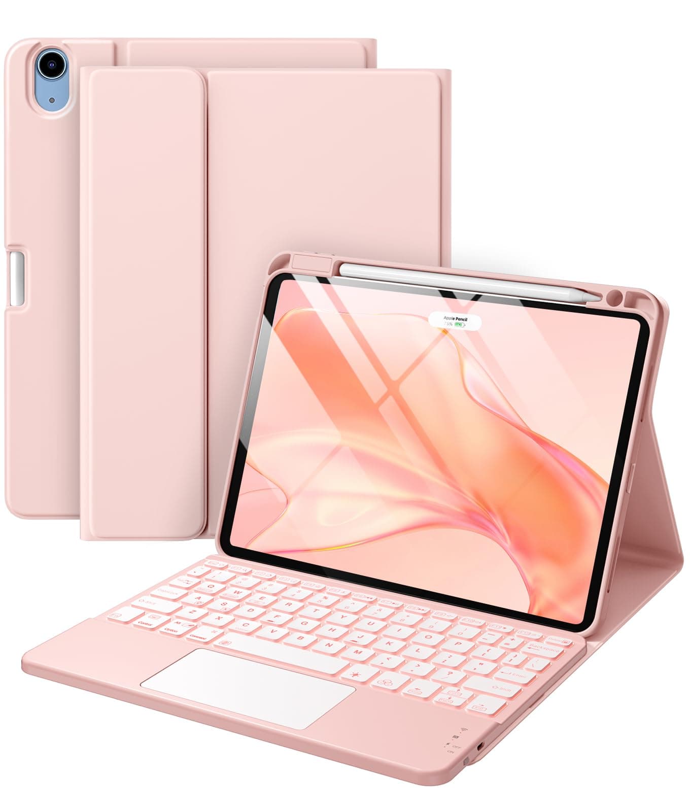 Harvopu Compatible with iPad Air 11 Inch & Air 5th/ Air 4th Generation Case with Keyboard - Multi-Touch Trackpad, 7-Color Backlit, Detachable Folio Cover for Air 11-inch M3/M2 (2025/2024) (Light Pink)
