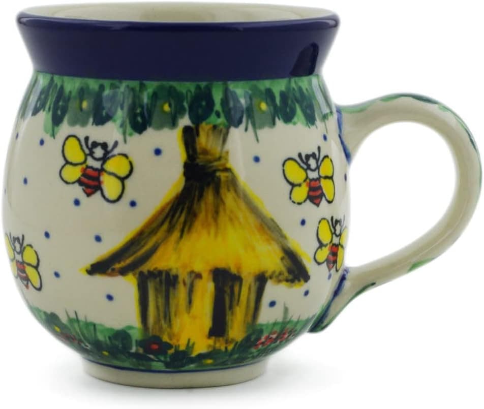 Polish Pottery Bubble Mug 12 oz made by Ceramika Artystyczna Bee Happy Theme Signature UNIKAT