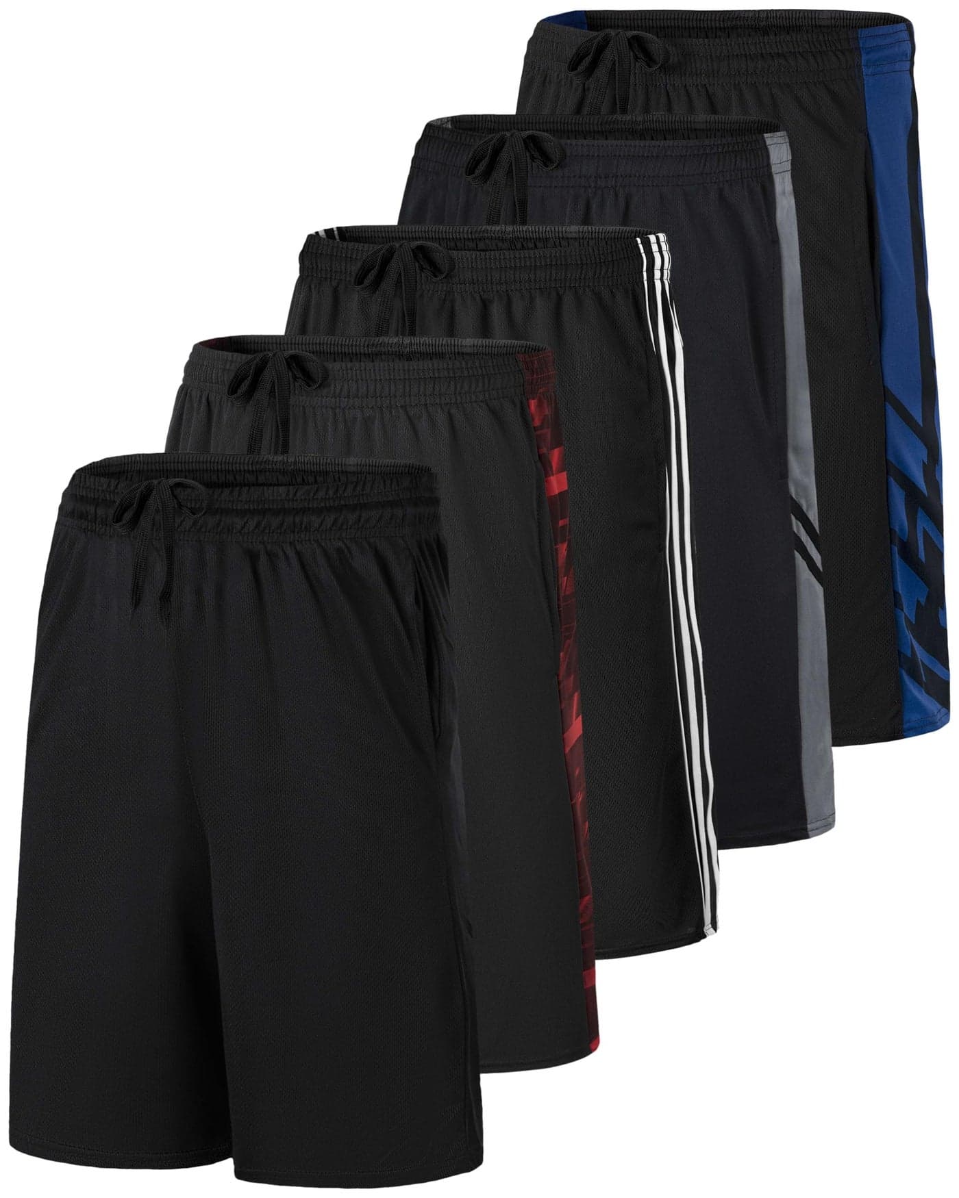 Real Essentials 5 Pack: Boys' Mesh Basketball Athletic Shorts with Pockets – Teen Kids Youth Quick Dry Soccer Running Gym M (8-10)