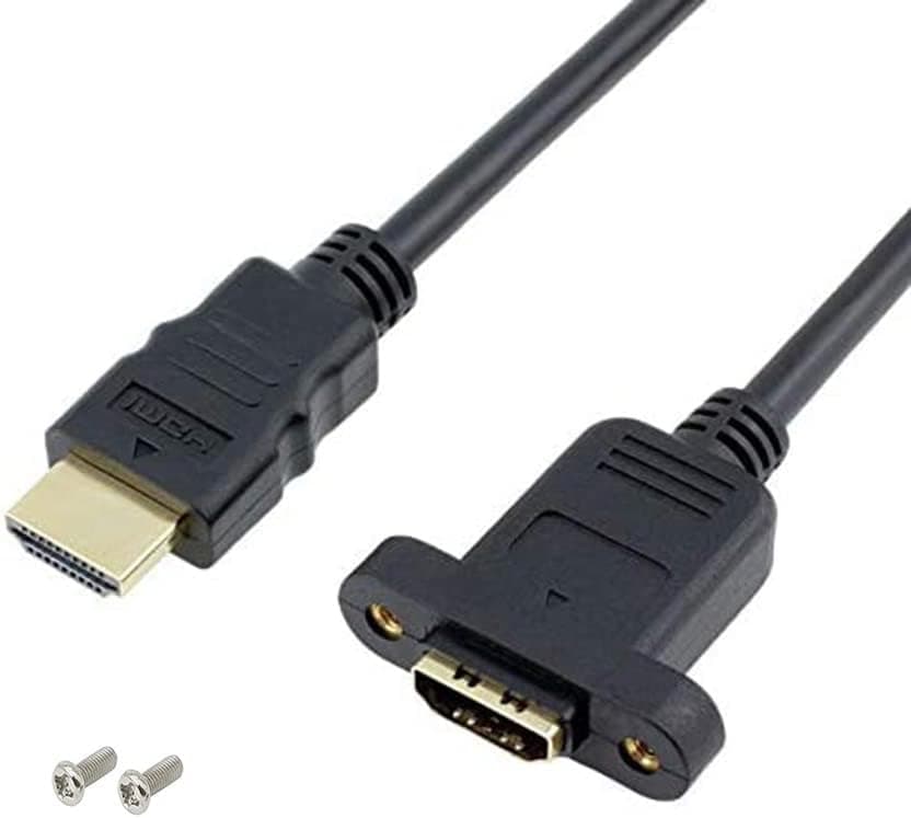 Qaoquda Panel Mount HDMI Extension Cable High Speed HDMI Male to Female Extension Cable with Screw Nut Support 4K Resolution for Blu Ray Player 3D TV Roku Xbox360Black 1 FT30 CM