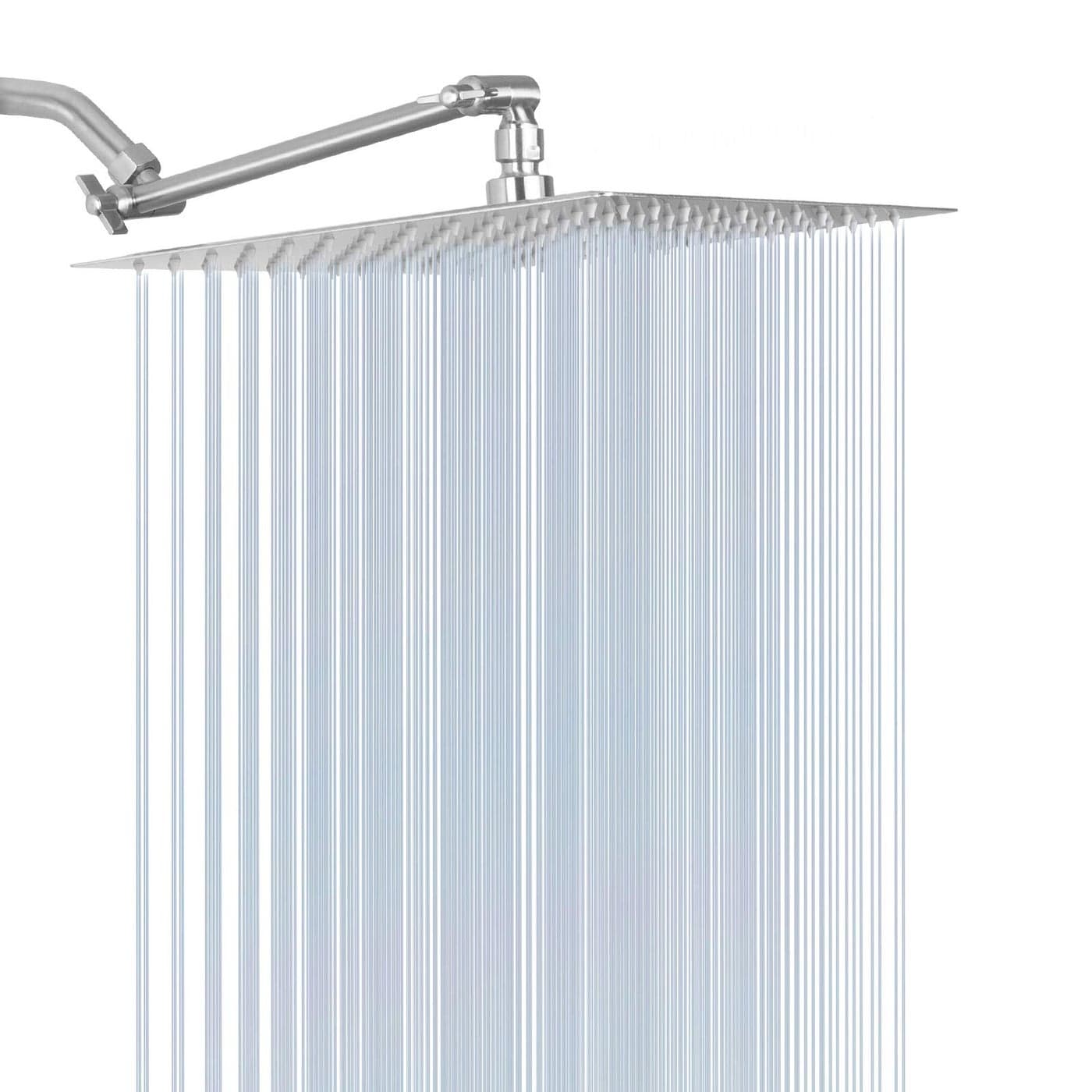 HarJue High Pressure Large Stainless Steel Square Rain ShowerHead With Shower Arm Waterfall Full Body Coverage Easy to Clean and Install 12 Inch With Arm Brushed Nickel