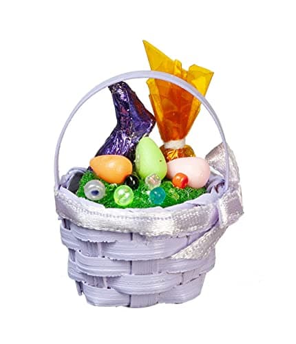 Melody Jane Dolls Houses Dollhouse Purple Easter Basket with Chocolate Bunny Miniature 112 Accessory