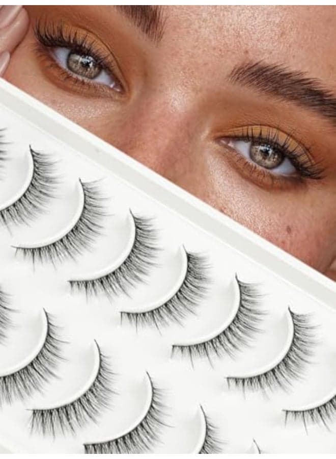 False Eyelashes Natural Look 10mm Short Very Small False Lashes Wispy with 010mm Thin Band Every Day Naturales Fake Eye Lash Strips 10 Pairs Pack by EMEDA FR105