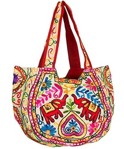 TribeAzure Elephant Tote Embroidered Mirror Shoulder Bag Boho Hippie Top Handle Satchel Summer Beach Casual Fashion