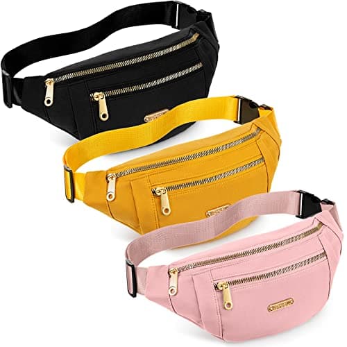 3 Pcs Waterproof Fanny Packs for Women and Men Waist Pack with Adjustable Strap Waist Pouch for Sports Running Exercise Walking Travel (Black, Yellow, Pink)