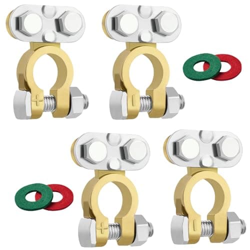 Battery Terminal Connectors 2 Pair Battery Terminals Brass Car Battery Terminal Positive Negative Battery Connectors with AntiCorrosion Pad for RV Accessories Automotive Marine Battery by XIOGZAXI