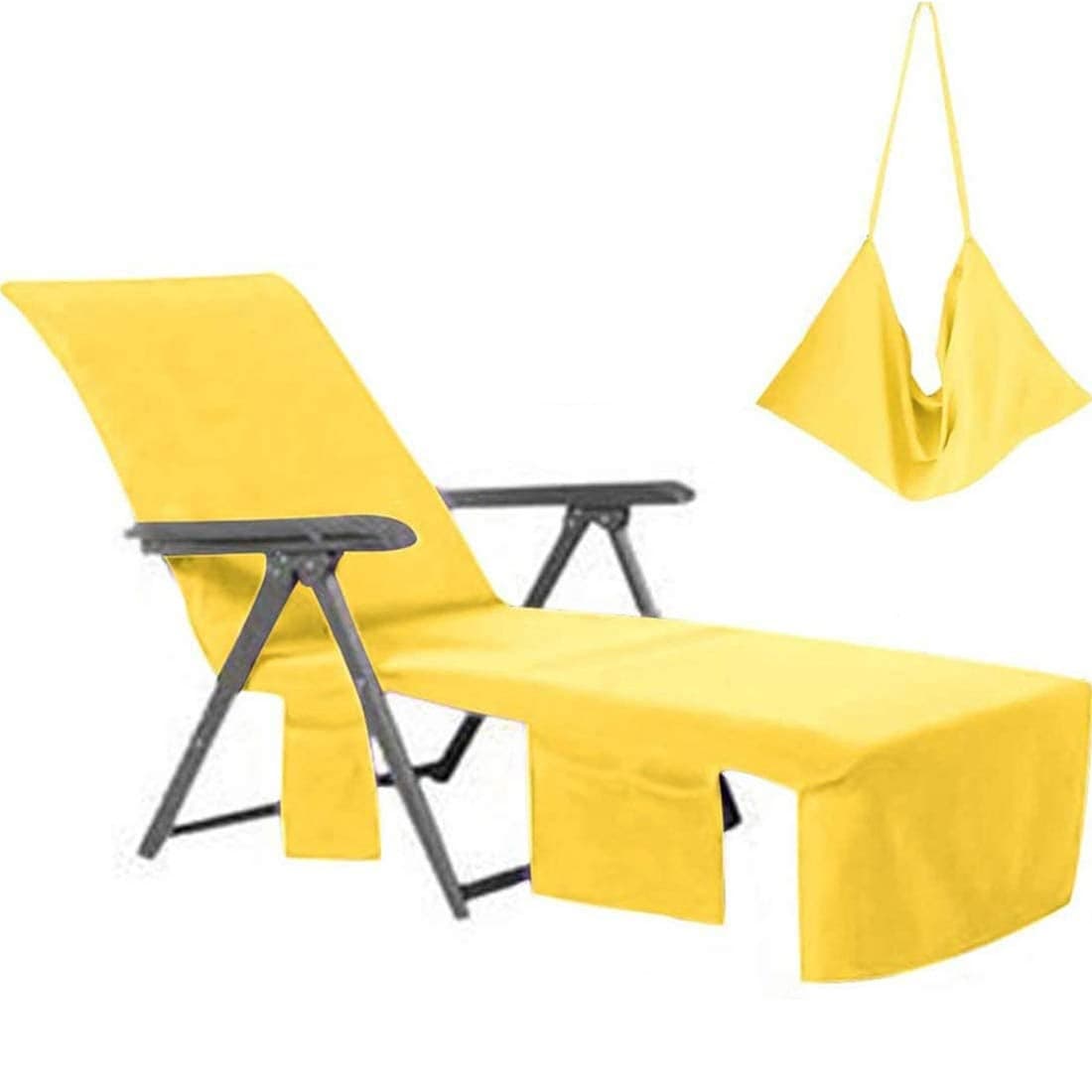 VOCOOL Lounge Chair Cover Beach Towels Covers Microfiber Pool Chair Towel with Pockets for Summer Holidays Sunbathing Garden Sun Lounger Yellow
