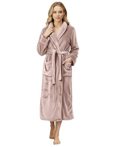 NY Threads Premium Womens Robe, Plush Fleece Long Bath Robe for Women, Fluffy Soft Women's Bathrobe, X-Large, Taupe