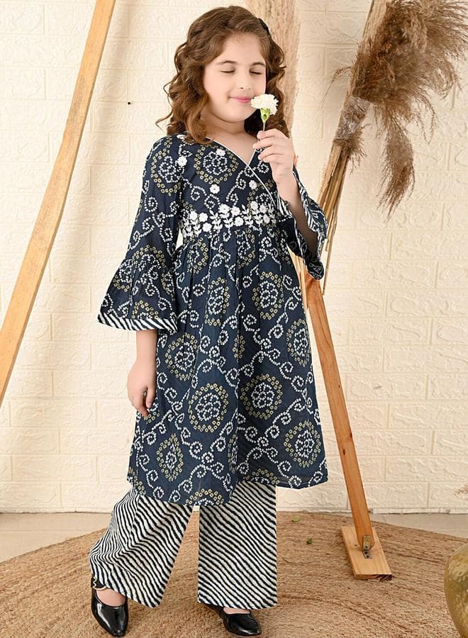 Navy Blue Kurta Set Straight Fit made from Cotton featuring Self Design design and Round Neck neckline - Perfect for Festive!