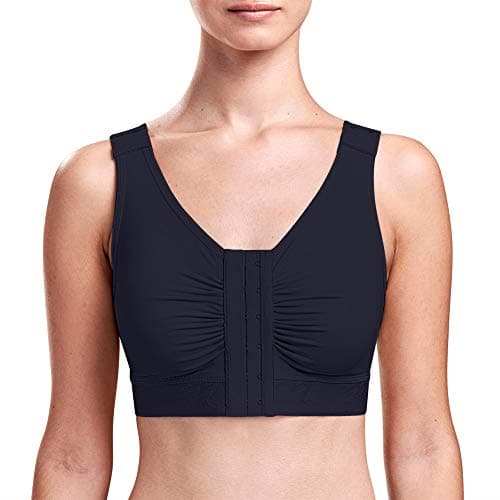 MARENA B2 Adjustable Sport Shirred Front Shoulder Closure Bra, 38 B/C, Black