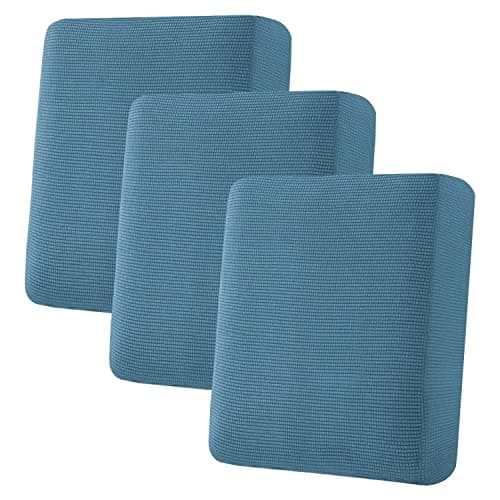 H.VERSAILTEX Super Stretch Individual Seat Cushion Covers Sofa Covers Slipcover Sets Thick Jacquard Textured Twill Fabric (3 Piece, Dusty Blue)