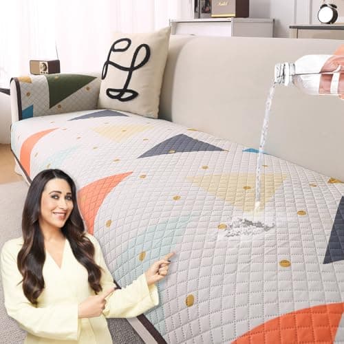 HOKIPO 'ShieldQuilt' 100% Leakproof Sofa Cover Mats for 1/2/3 Seater & L Shape Sofa. Make Your Own Sofa Cover Set, Reversible Sofa Mat Length 85(D) x 60(L) cm, Modern Triangle (IN-862-D2)