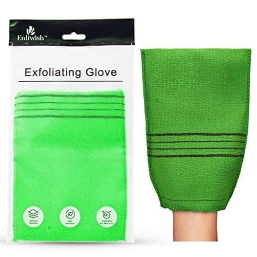 ENLIWISH Korean Beauty Skin Exfoliating Bath Scrub Gloves 2Pcs - Bath Wash Towel Korean Exfoliating Towel Body Beauty Back Scrubber For Shower (Green)