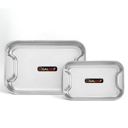 GALOOF Stainless Steel Serving Tray Set of 2 | Rectangle Platter Plates | Unbreakable & Stackable | Ideal Lamon Platter for Serving Tea, Coffee, Snacks, Dining (Small + Medium)