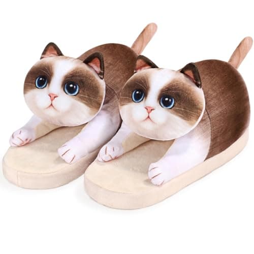Infaccial Fuzzy Cat Slippers for Women Indoor and OutdoorFunny Animal House Shoes with Soft Memory FoamComfy Plush Warm Slipon SlippersBirthday Gifts for Cat Lover Ragdoll Cat