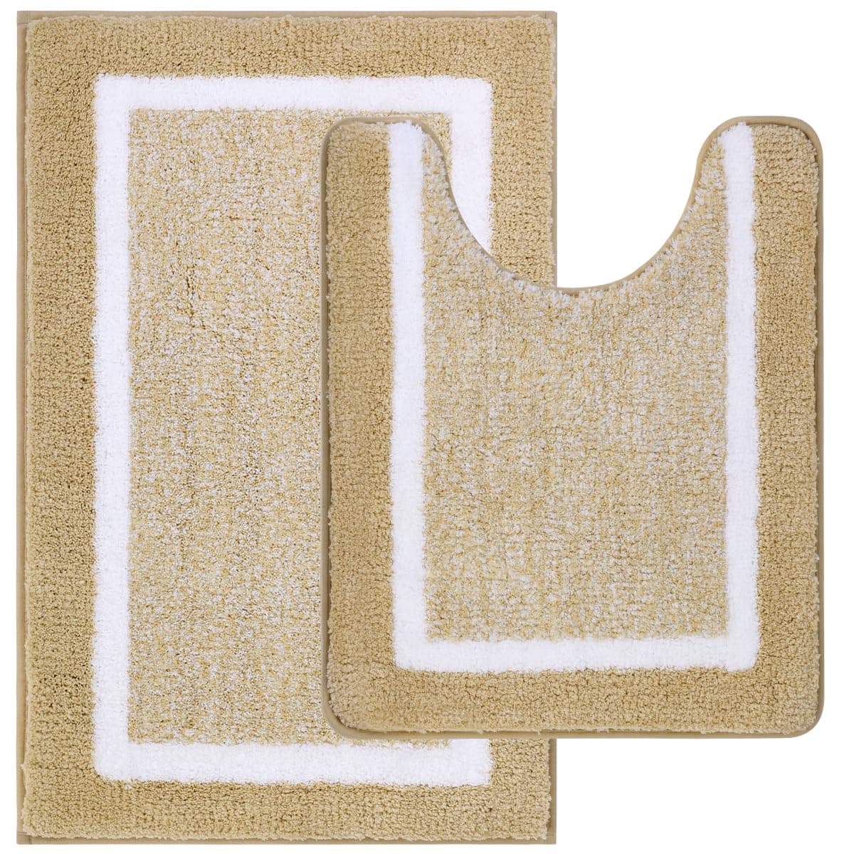 Pauwer Bathroom Rug Sets 2 Piece Ultra Soft Bathroom Floor Mats Non Slip Microfiber Bath Mat and Ushaped Toilet Rug Machine Washable Shower Mats50X80cm50X60cm Beige