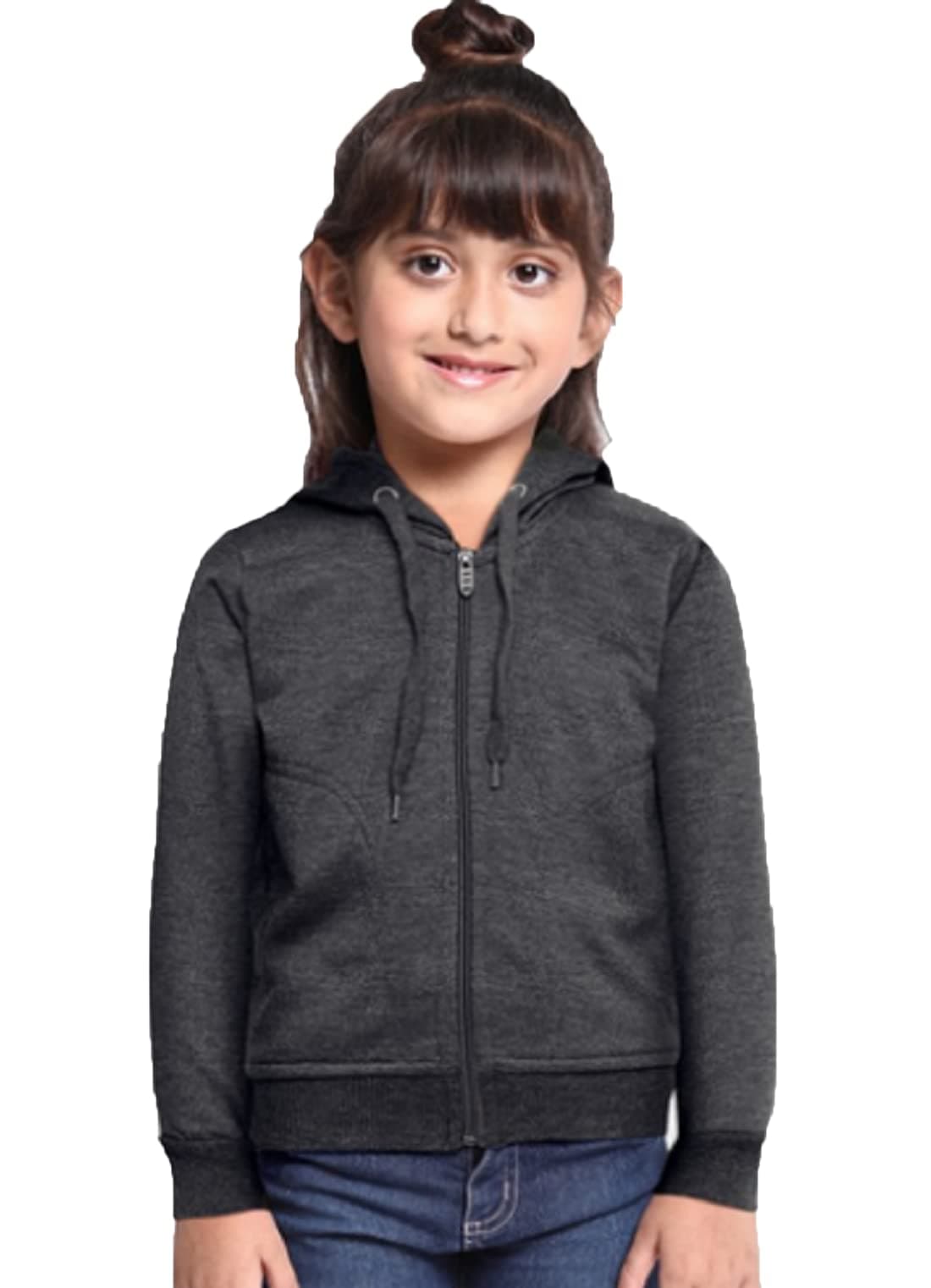 ADBUCKS Rich Cotton Full Sleeves Zipper Sweatshirt for Girls and Boys Jacket with Hoodies (Darkgrey, 14-15 Years)