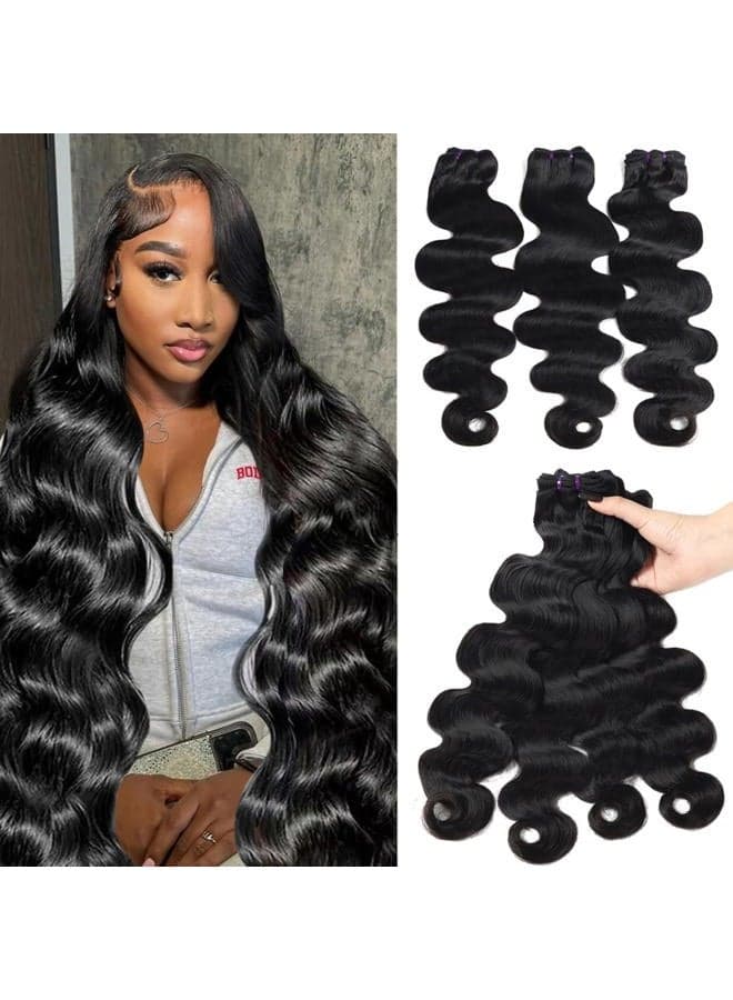 16A Body Wave Bundles Human Hair 22 24 26 Inch 100% Unprocessed Brazilian Human Hair Weave Bundles Thick Raw Vigin Hair Long Hair Extensions Natural Color For Women