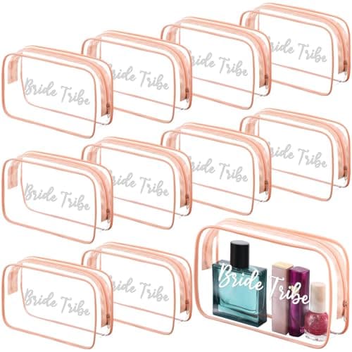Amylove 10 Pcs Bridesmaid Makeup Bag for Bridal Party Gifts Clear Makeup Bags Toiletry Bridesmaid Proposal Gift Cosmetic travel Cosmetic Bag for Wedding Bachelorette Party FavorPink
