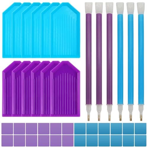 FineGood 42 Pcs Diamond Art Accessories with Storage Box Diamond Art Painting Tool Kits 6 Diamond Art Pens 12 Diamond Art Tray 24 Glue Clay