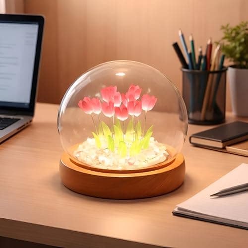 XERGY Tulip Night Light LED Decoration Lamp,Glass Artificial Tulips Bedroom Flower Table Lamp,Birthday Mothers Day Gifts for Girlfriend Mom Women Wife Sister Girls, 10 Flowers (Pink)