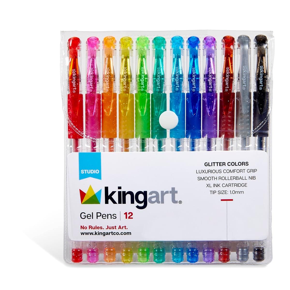 KingArt 40012 Glitter Rollerball Gel Pens 12 Sparkling Colors with SoftGrip Comfort XL Ink Cartridge More Ink Great for All Ages Writing Coloring Doodling Scrapbooking Journaling More