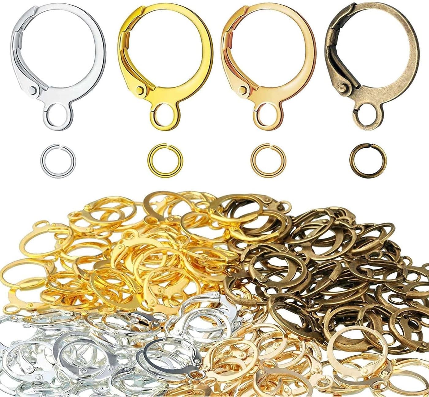 DIY Crafts 100 Pcs Set, Antique Silver, Round Lever Earring Hooks with Open Jump Rings Set, Round French Hook Ear Wire and DIY Jump Hooks for Women Jewelry Crafts M (100 Pcs Set, Antique Silver)