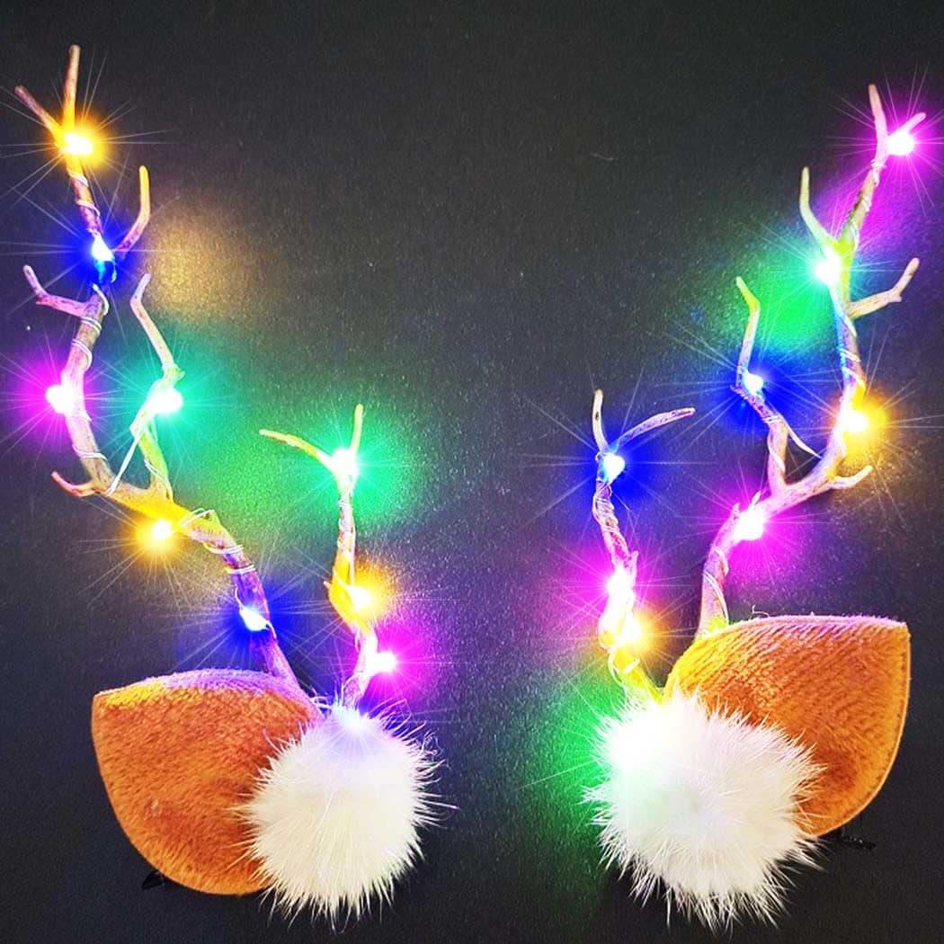 BARTOSI Light Up Christmas Hair Clips Reindeer Antlers Hairpins Xmas Hair Barrettes Christmas Hair Accessories for Women and Girls Pack of 2