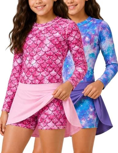 Girls Two Piece Swimsuits Long Sleeve Rash Guard Set UPF 50 Bathing Suit with Swim Shorts for Toddler and Teens Set 2 78 Years