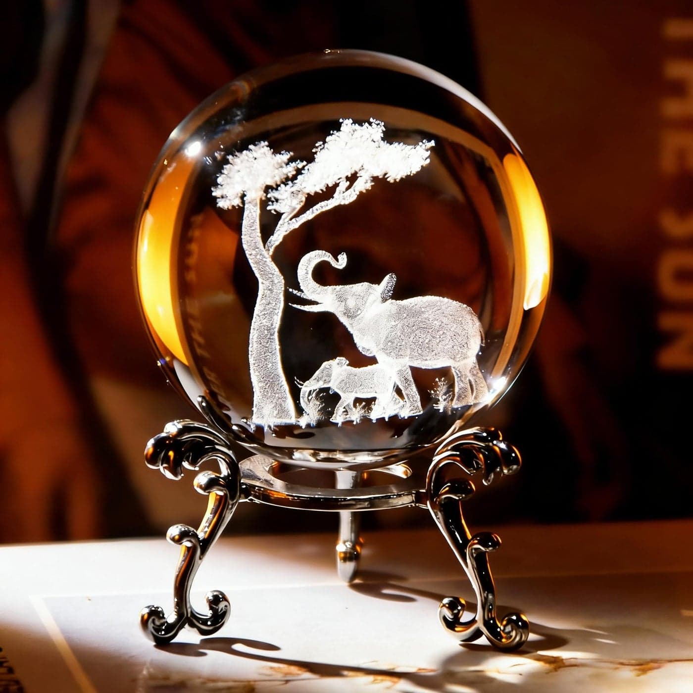 vskikris 236in 3D Laser Crystal Elephant ParentChild Figurines Crystal Ball Paperweight with Stand Base 3D Laser Crystal Animals Gift Home Decor