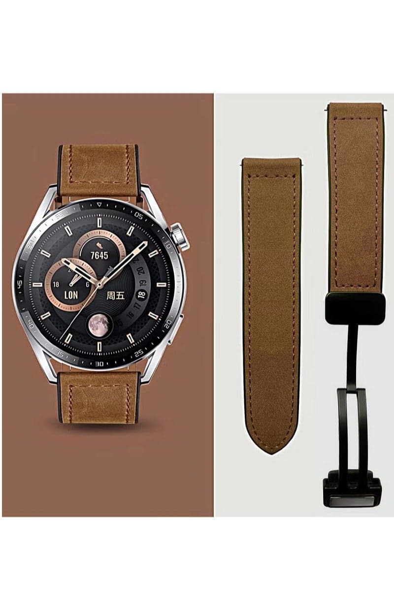 22mm Leather Watch Strap with Magnetic Buckle Design, Compatible with Huawei GT3/4 46mm, GT3 Pro, Huawei Watch 3, GT2e, GT2 Pro, GT2 42/46mm, Samsung Galaxy Watch 3 45mm/Gear S3