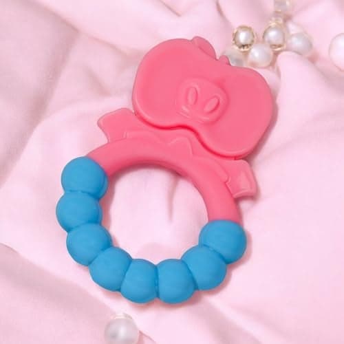 MamaLaps Soft Silicone Baby Teether, Silicone BPA Free Teethers for Newborn Infant, Teething Toy for Babies with Textured Surface for Soothing Gums (Pack of 1, Ribb Apple-Pink)
