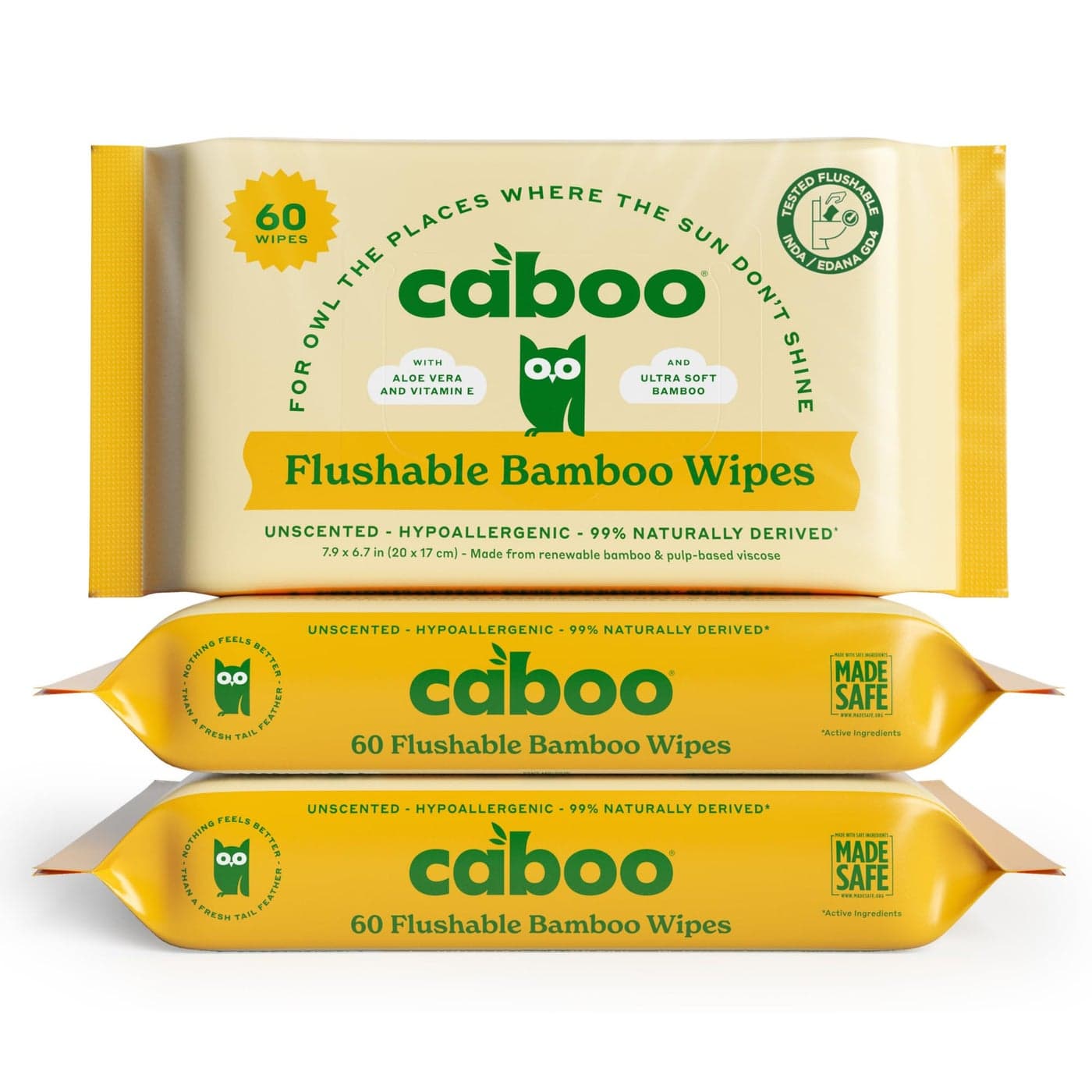 Caboo Tree Free Flushable Wipes Certified Flushable Septic Safe Biodegradable Chemical Free Unscented Wipes for Adults made with Renewable Bamboo Based Viscose Pack of 3 Total of 180