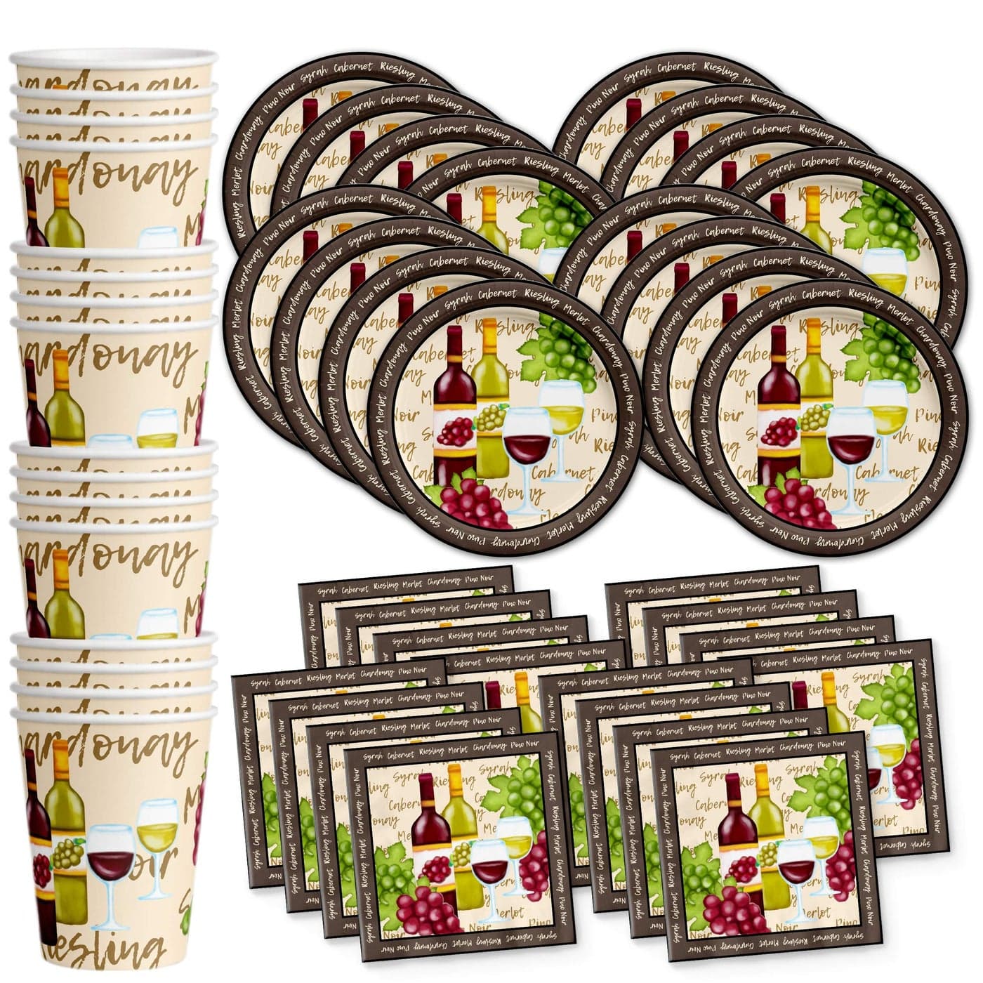 Wine Birthday Party Supplies Set Plates Napkins Cups Tableware Kit for 16
