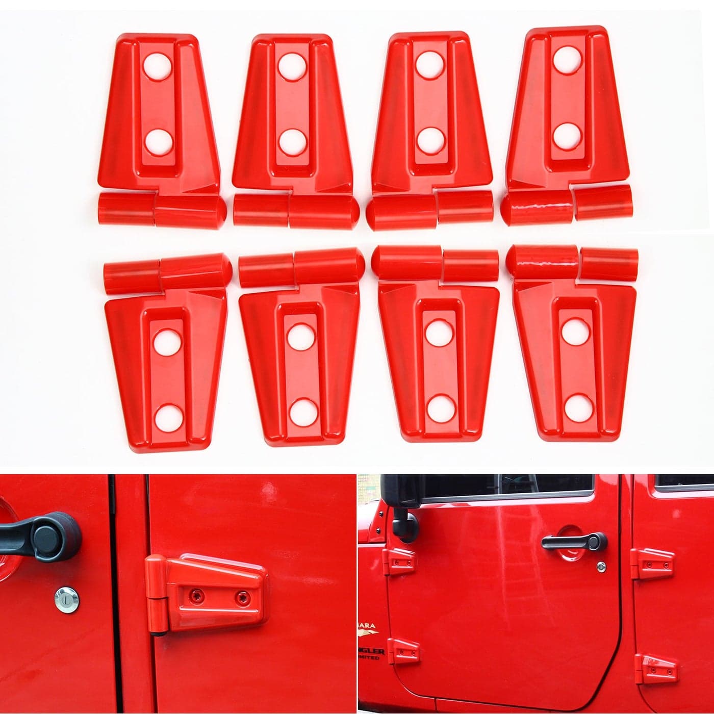 CheroCar Door Hinge Covers Protector Red Kit Fits for Jeep Wranlger Unlimited Rubicon Sahara Sports Accessories 20072018 JK JKU 8pcs