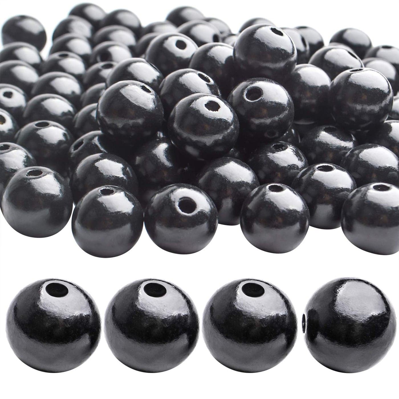 Aylifu Black Wooden Beads 100pcs 20mm Round Wooden Beads with 45mm Hole for DIY Crafts and Decorations
