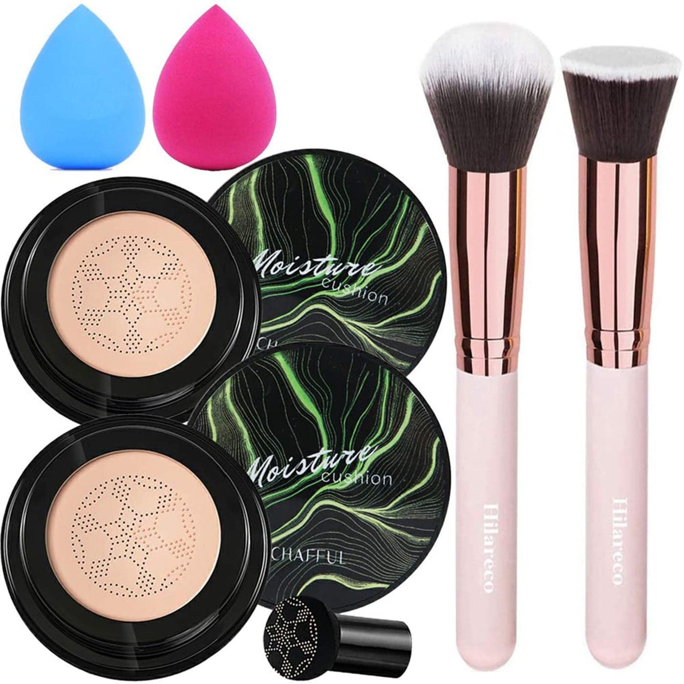 2 PCS Mushroom Head Air Cushion CC Cream Nature FoundationFoundation Brush Powder BrushMoisturizing Concealer Bright Makeup Base Long Lasting with Mushroom Makeup Sponge03 Warm Nude