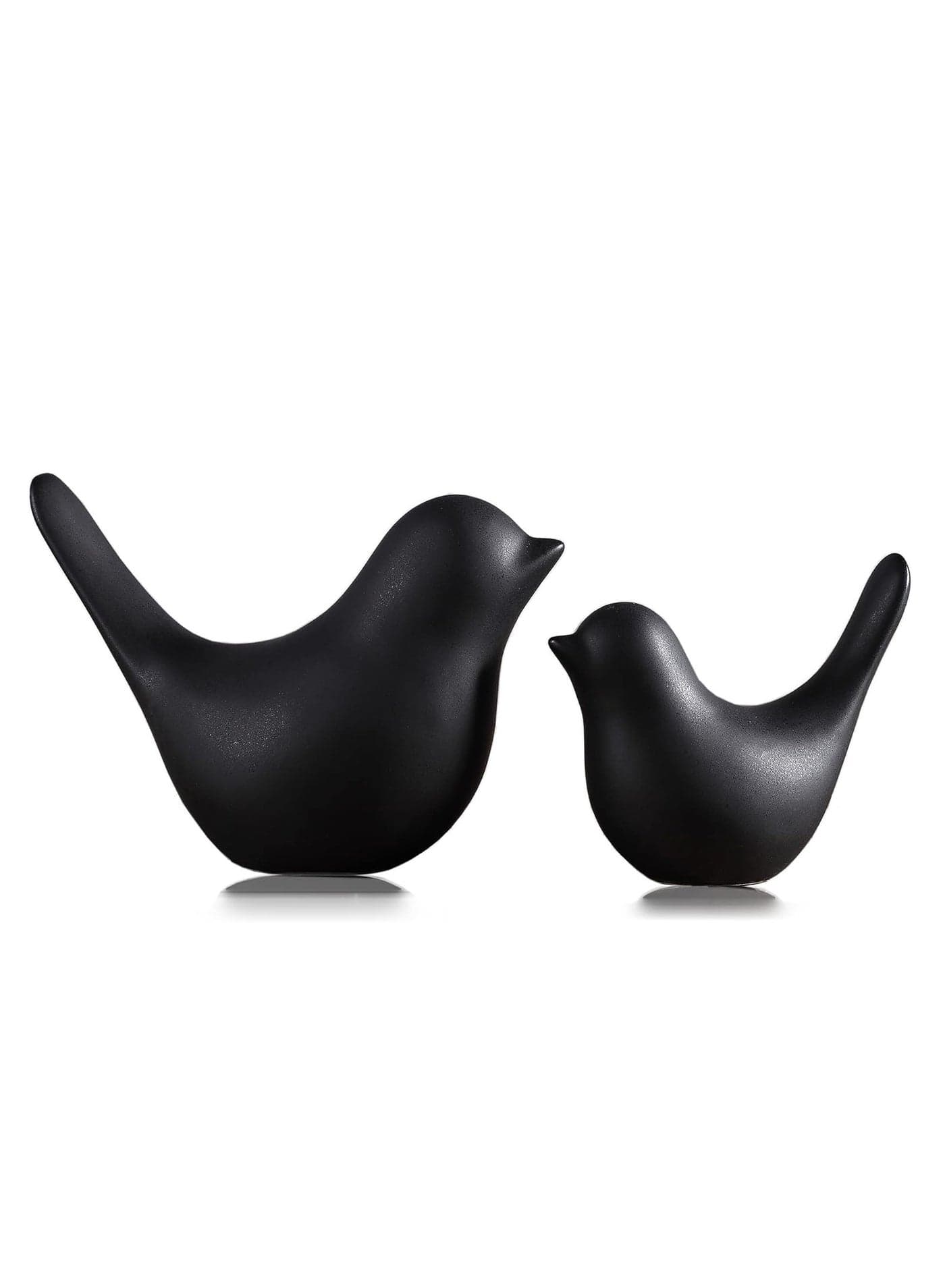 Bird Statue Decor, 2 Pack Ceramic Small Animal Figurines Accent Home Decor Sculpture Ornaments for Living Room, Bedroom, Office, Store Desktop Shelf (Black)