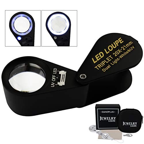 20x Magnifier Jewelry Loupe LED UV 21mm Triplet Lens Optical Glass, Pocket Gem Magnifying Tool Jeweler, Stamp Philatelist, Coin Numismatic