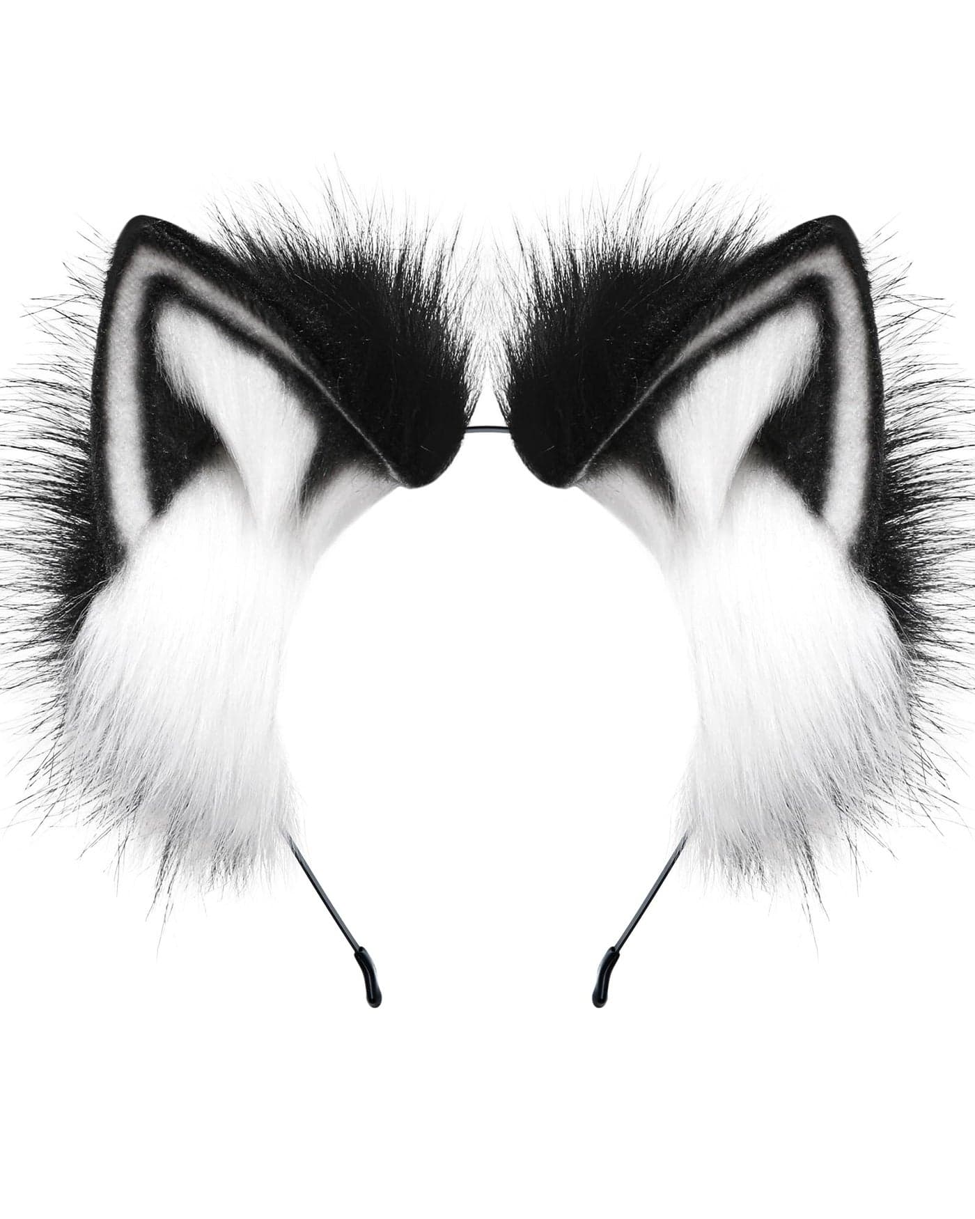 BNLIDES Handmade Fur Fox Wolf Cat Ears Headwear Women Men Cosplay Costume Party Cute Head Accessories for Halloween (Red Black)