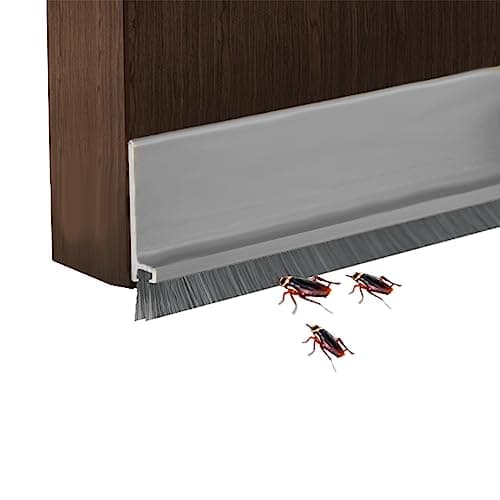 Door Draft Stopper with Brush Reduce Noise, 39" Rubber Door Sweep Breeze Blocker, Adjustable Under Door Draft Stoppers, Soundproofing for Doors, Door Seal - Grey