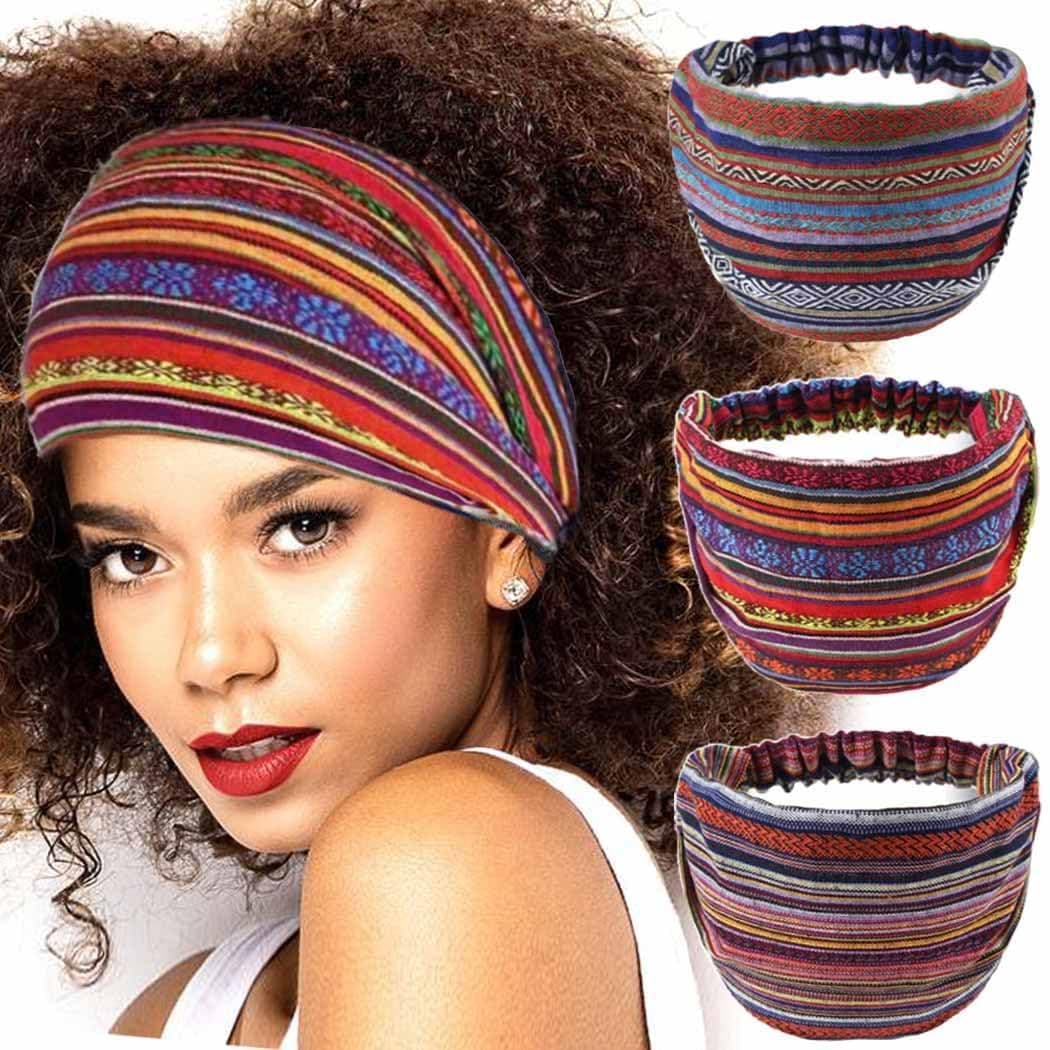 GORTIN Extra Wide Headbands Stretch Boho Head Wrap Turban Hair Bands Elastic Head Bands Cloth Hair Accessories for Women and Girls Pack of 3