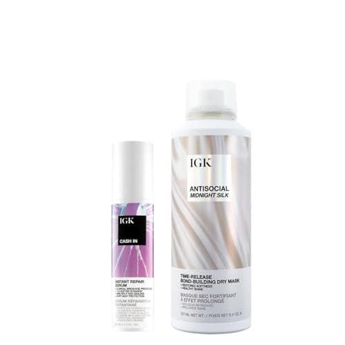 IGK BondBuilding Repair Set ANTISOCIAL BondBuilding Dry Hair Mask CASH IN Instant Repair Serum Repair Protect Soften Vegan Cruelty Free New and Improved Scent