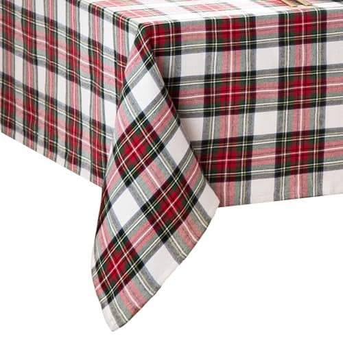 Elrene Home Fashions Christmas Classic Holiday Plaid Cotton Tablecloth, Holiday Table Decor, 60" X 84", Oblong