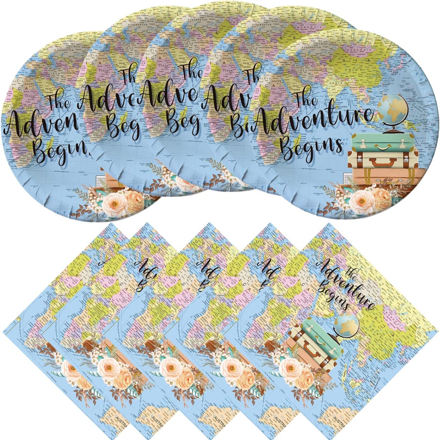 Hzleyw Adventure World Awaits Party Supplies 20 Plates and 20 Napkins The Adventure Begin Party Decorations Supplies Paper Plate Napkin for 20 Guests