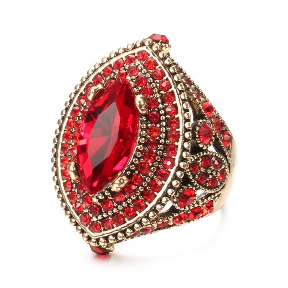 CKHAO Women Ring - Big Size Antique Gold Plated Turkish Style Red Gemstone Vintage Ring Women Jewelry J0769RED (7)