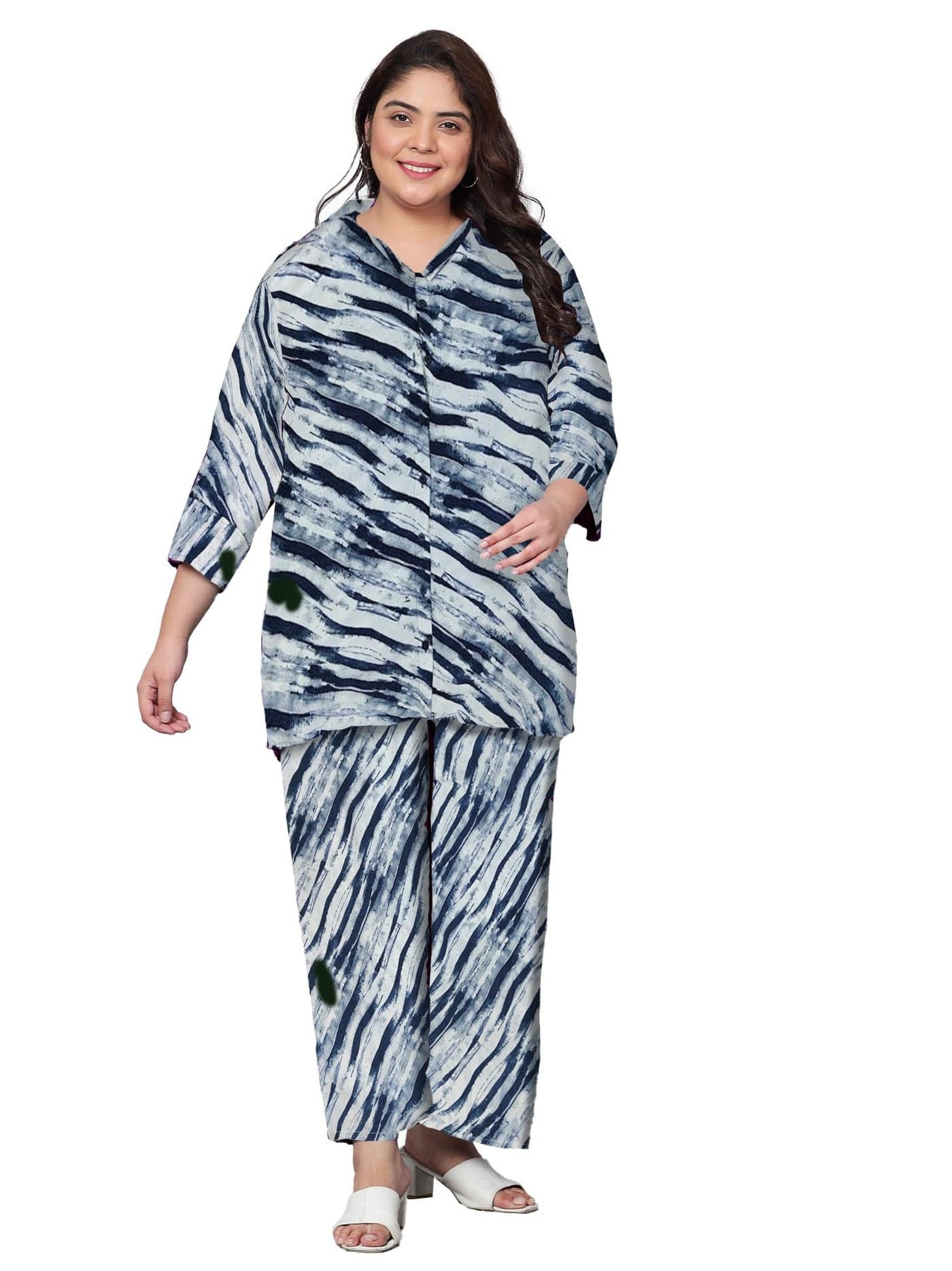 Indietoga Women's Polyester Plus Size Casual Co-Ords Set (10001472_Blue Printed_7XL)