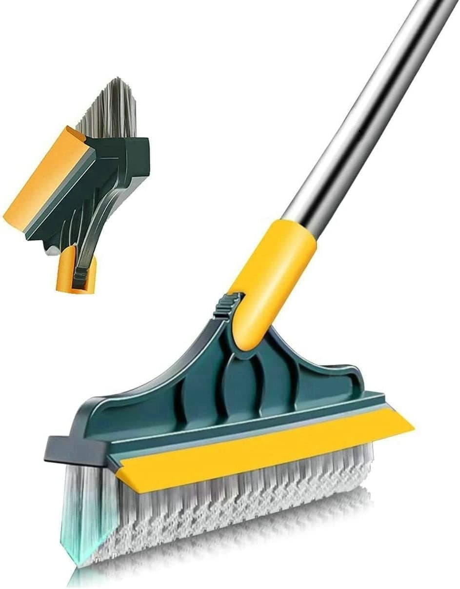 AG TRADE Bathroom Tile Cleaning Brush with Long Handle and Wiper 2in1 Brush with 120 Rotating Handle Bathroom and Toilet Cleaning Accessories