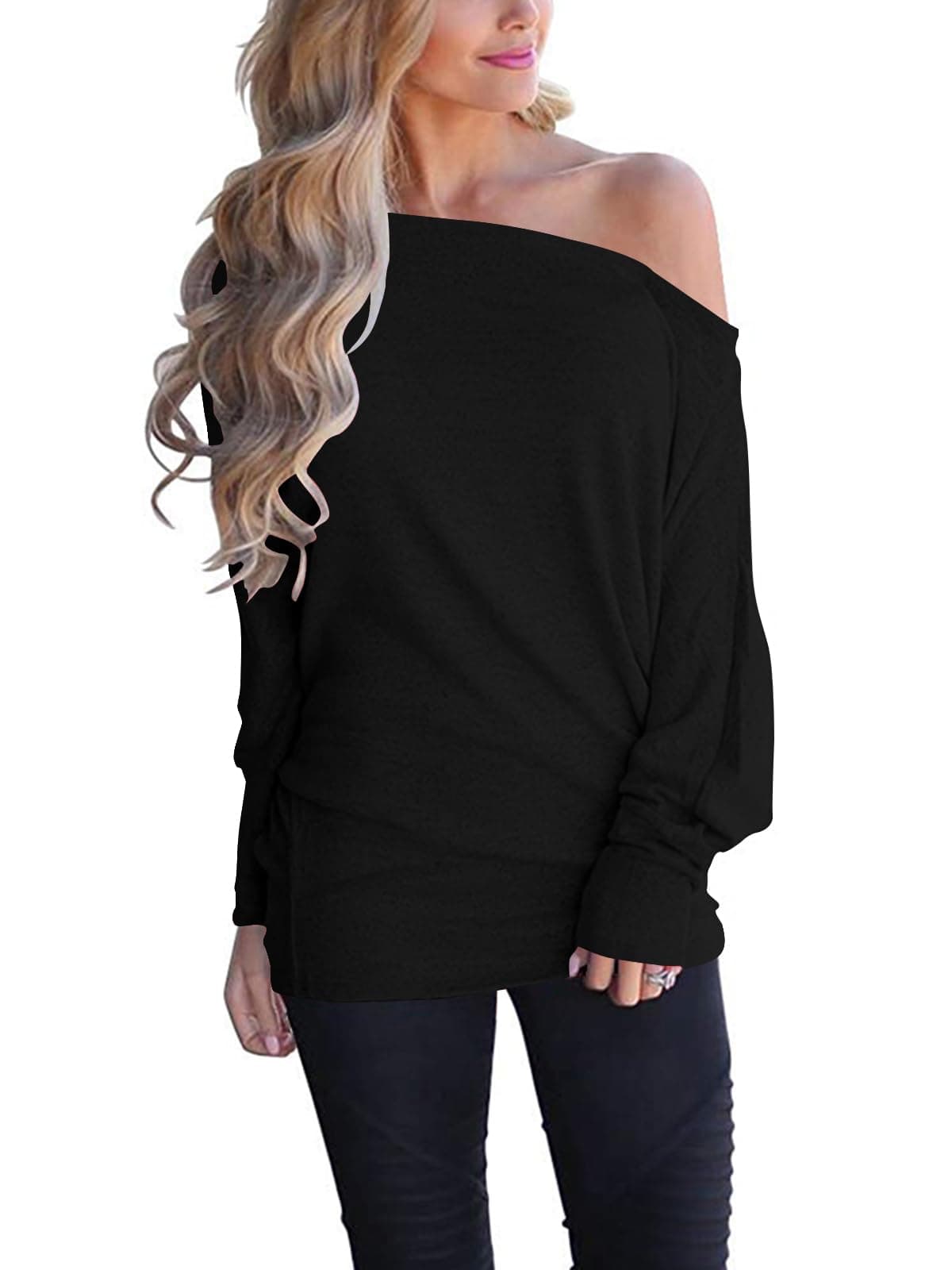 Poetsky Womens Long Sleeve Tunic Tops Oversized Casual Loose Fit Shirts to Wear with Leggings Black S